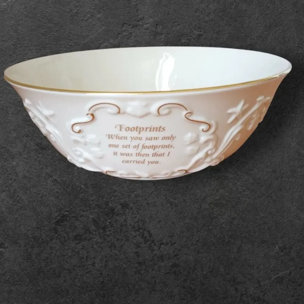 Vintage Lenox Bowl Footprints In the Sand Poem NEW IN BOX Embossed (B)